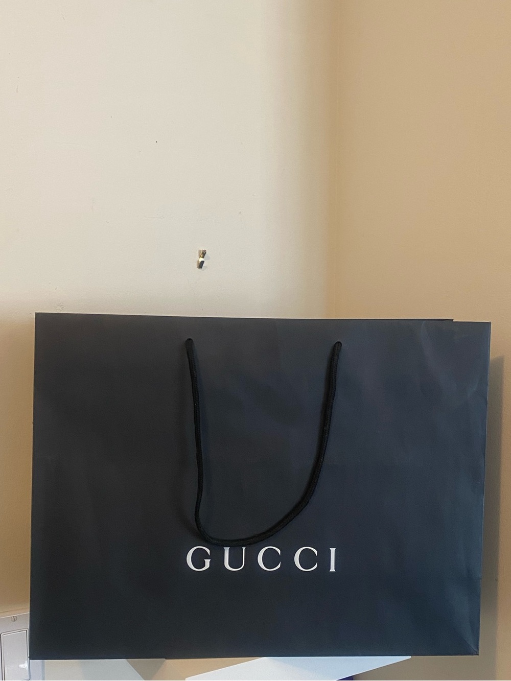 Gucci Black Shopping Bag with White Logo and Rope Handles